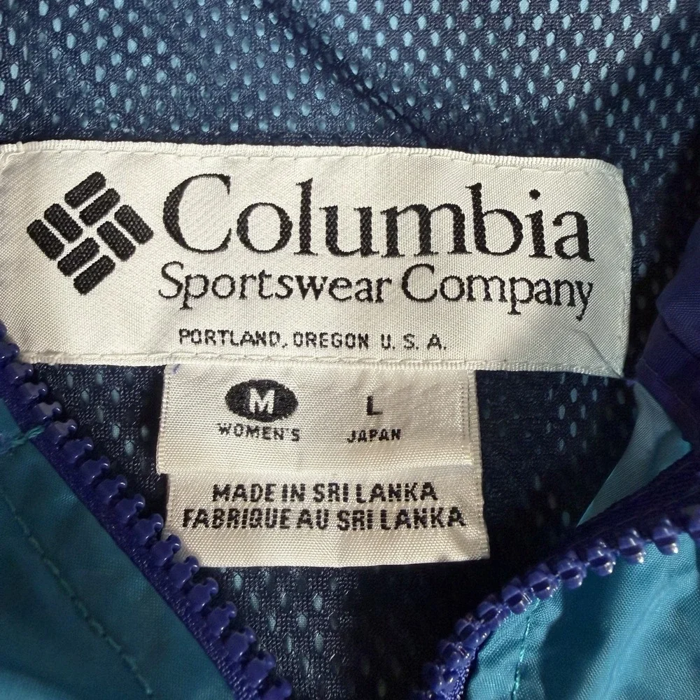 Columbia Vintage 90s Colorblock Windbreaker Womens Medium Jacket Packable Teal
